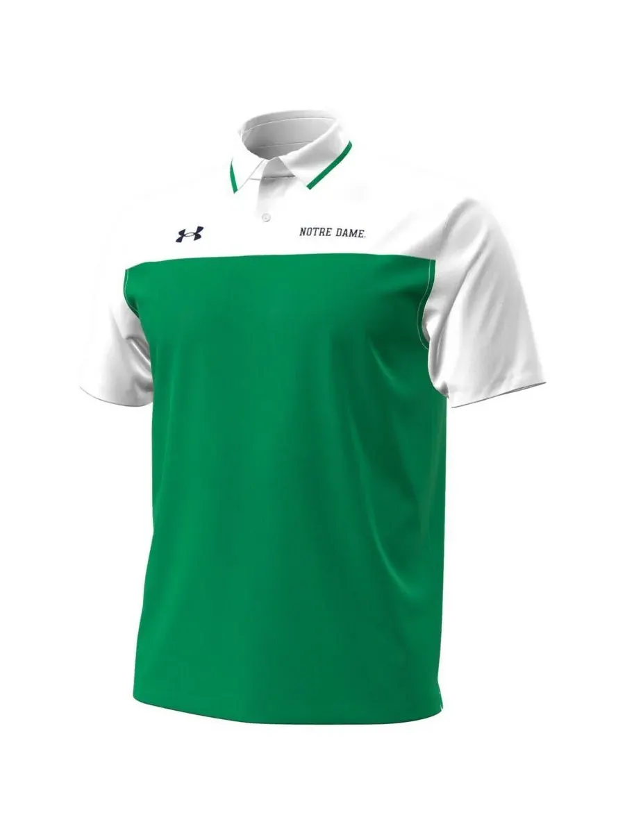 Under Armour Мужская зелено-белая футболка-поло Notre Dame Fighting Irish с блочным рисунком — изображение 3 из 3