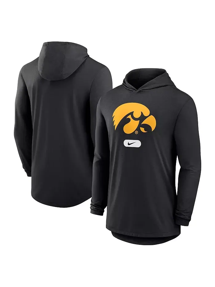 Мужская черная легкая толстовка с длинными рукавами Iowa Hawkeyes для занятий спортом Nike — изображение 1 из 3
