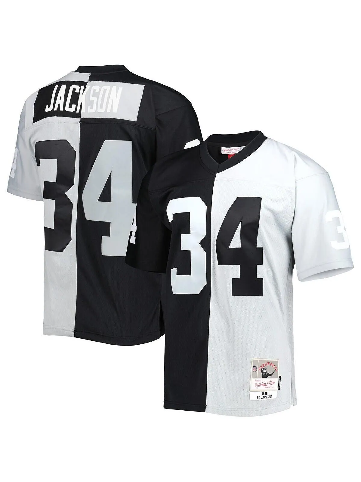 Футболка Mitchell & Ness bo jackson black and silver las vegas raiders 1988 split legacy — изображение 1 из 3