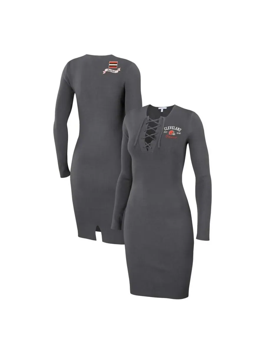 WEAR by Erin Andrews Женское платье с длинными рукавами и шнуровкой цвета угольно-серого цвета с — изображение 1 из 3
