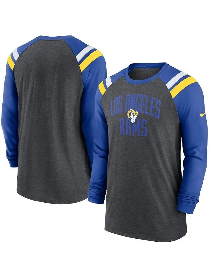 Мужская модная спортивная футболка с длинными рукавами Royal Los Angeles Rams Tri-Blend Raglan — изображение 1 из 2
