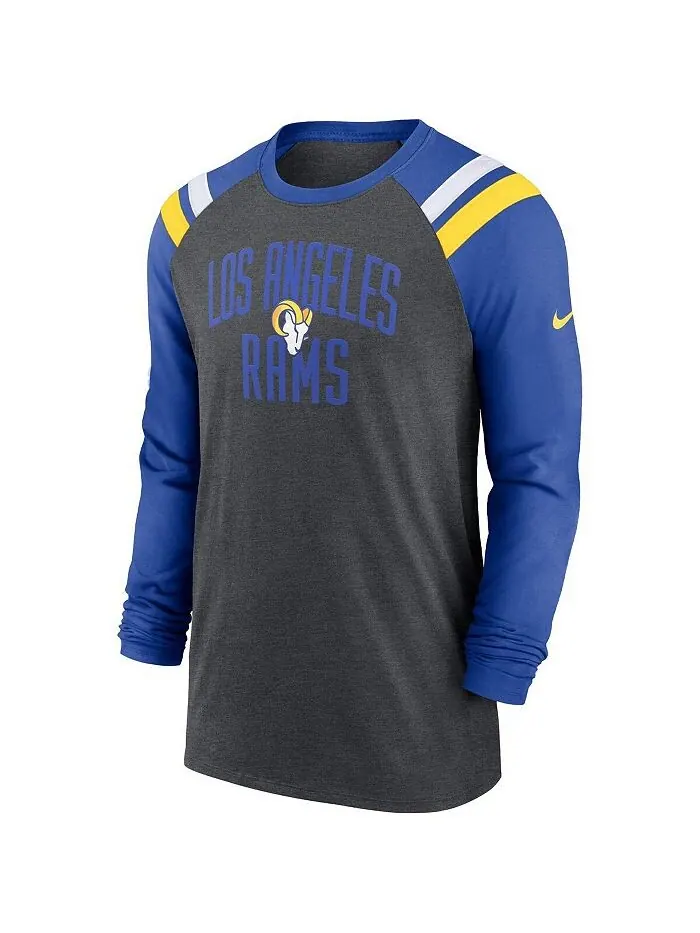 Мужская модная спортивная футболка с длинными рукавами Royal Los Angeles Rams Tri-Blend Raglan — изображение 2 из 2