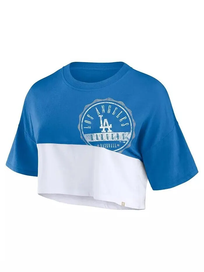 Женская королевская/белая футболка Los Angeles Dodgers Color Split с укороченным кроем Fanatics — изображение 3 из 3