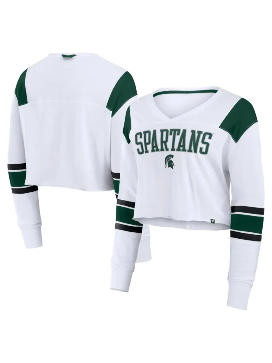 Женский топ с v-образным вырезом, с длинным рукавом, с принтом, Training Camp Cropped Long Sleeve — изображение 1 из 3, белый
