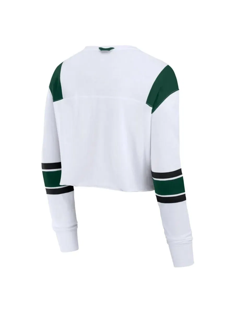 Женский топ с v-образным вырезом, с длинным рукавом, с принтом, Training Camp Cropped Long Sleeve — изображение 2 из 3, белый