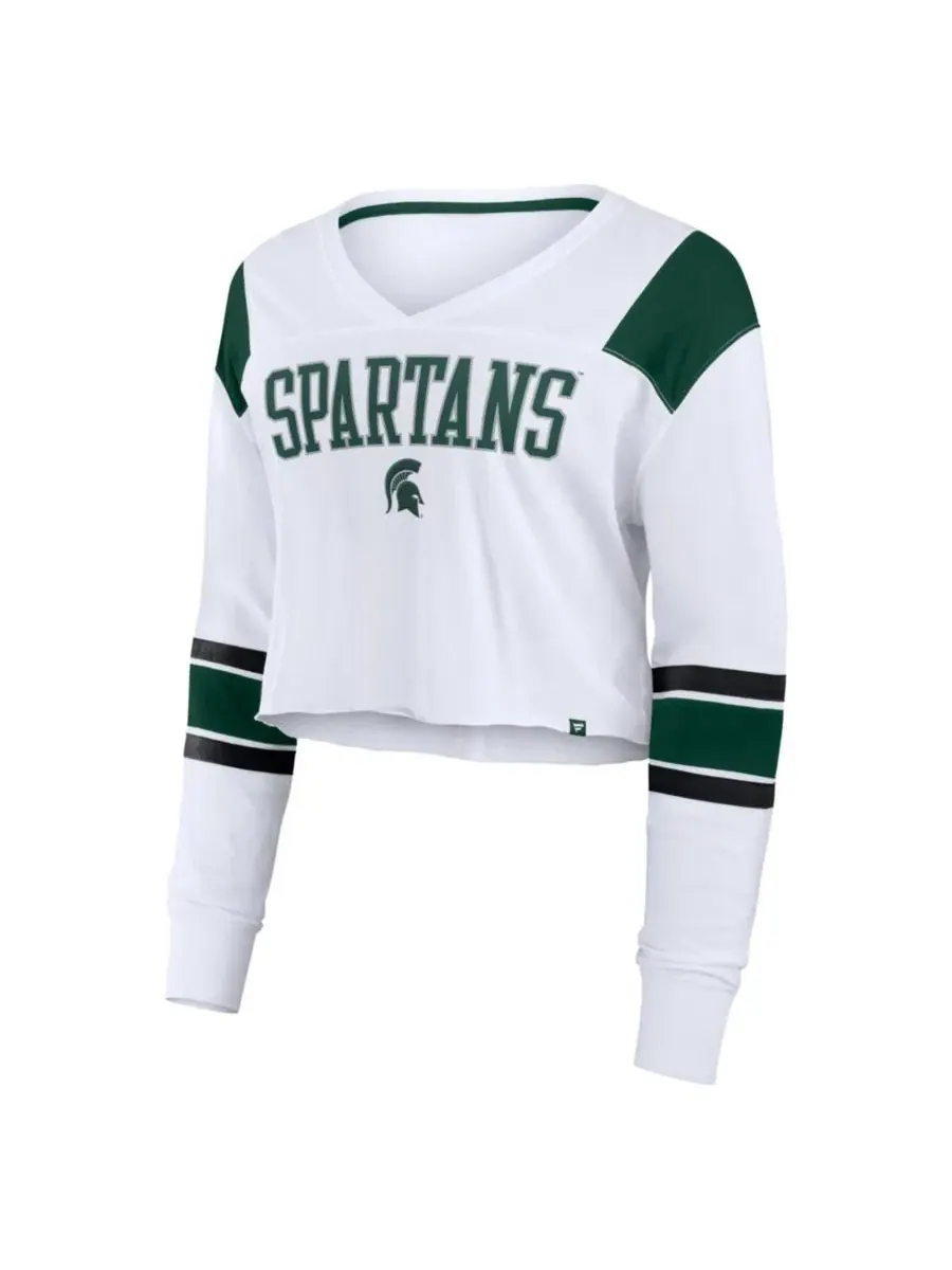 Женский топ с v-образным вырезом, с длинным рукавом, с принтом, Training Camp Cropped Long Sleeve — изображение 3 из 3, белый