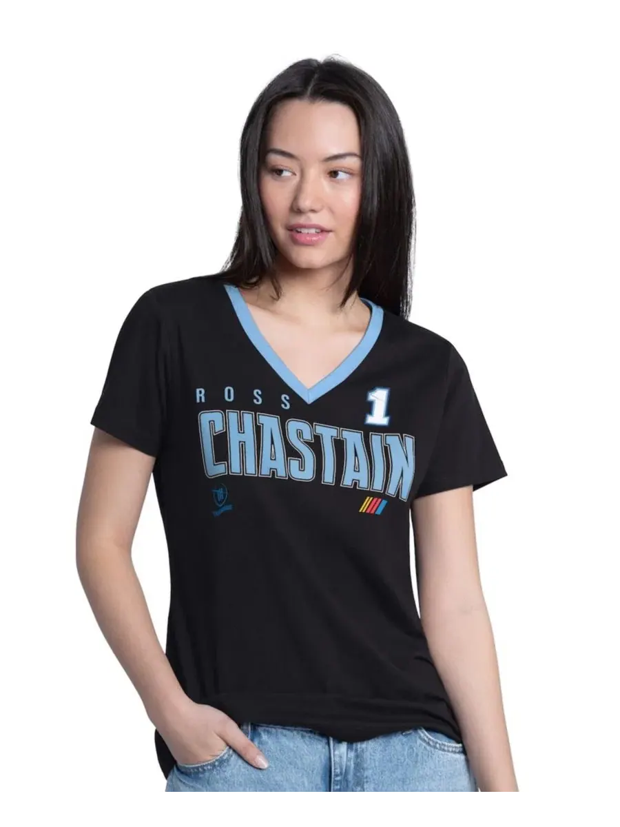 Футболка с V-образным вырезом с принтом Ross Chastain Best Team G-III 4Her by Carl Banks — изображение 1 из 3, черный