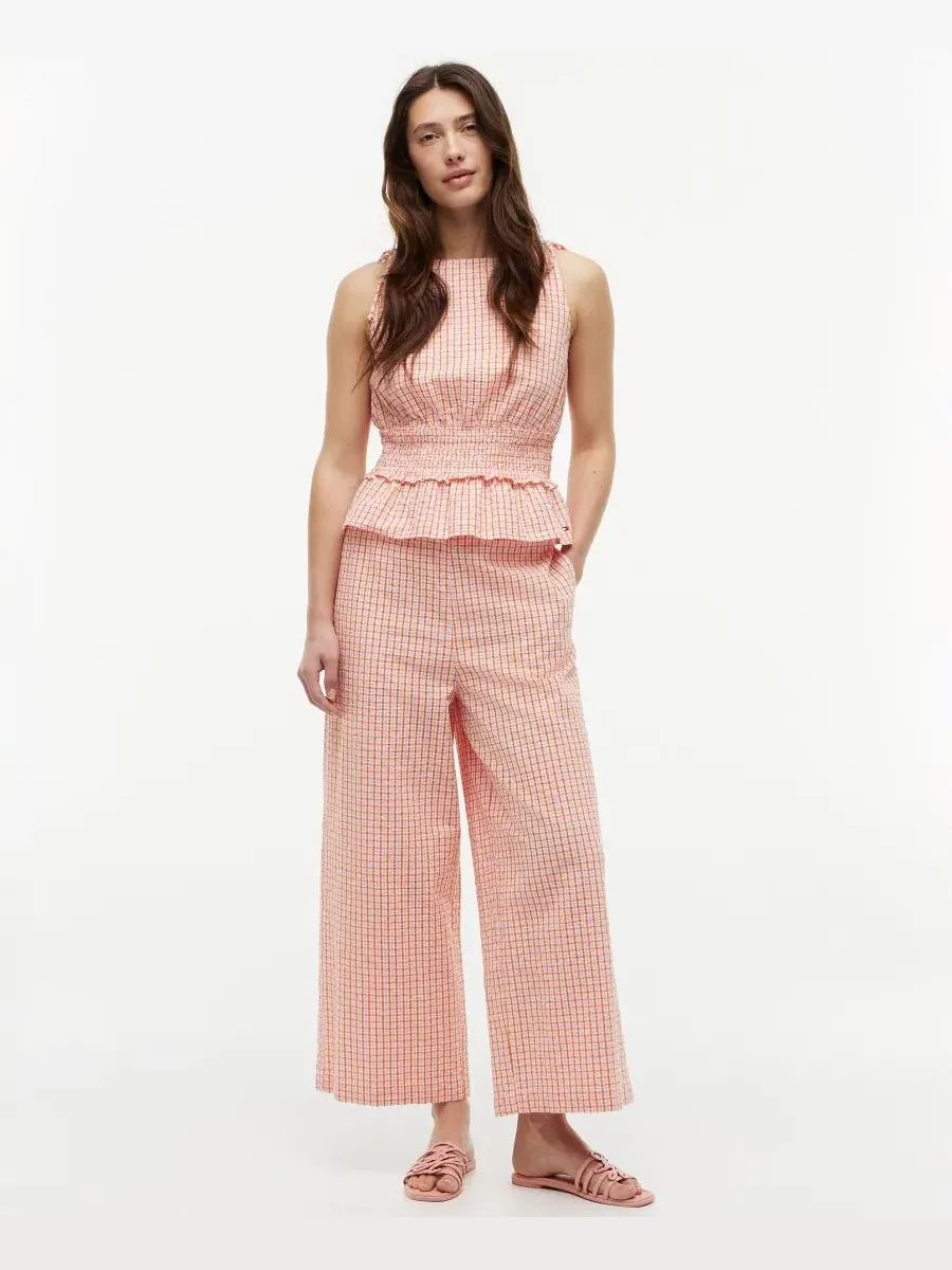 Брюки прямого кроя из жатого хлопка, с завязкой Tommy Hilfiger, Gingham Biscuit — изображение 2 из 7