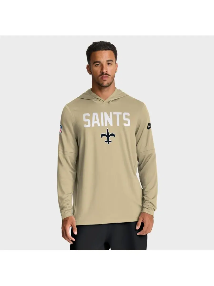 Мужская золотистая легкая футболка с капюшоном New Orleans Saints Sideline Alt Pack Dri-FIT Nike — изображение 1 из 5, золото