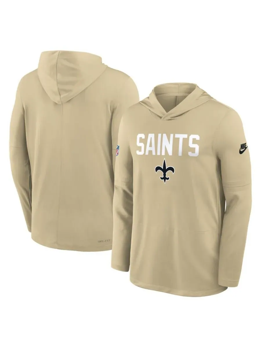 Мужская золотистая легкая футболка с капюшоном New Orleans Saints Sideline Alt Pack Dri-FIT Nike — изображение 3 из 5, золото