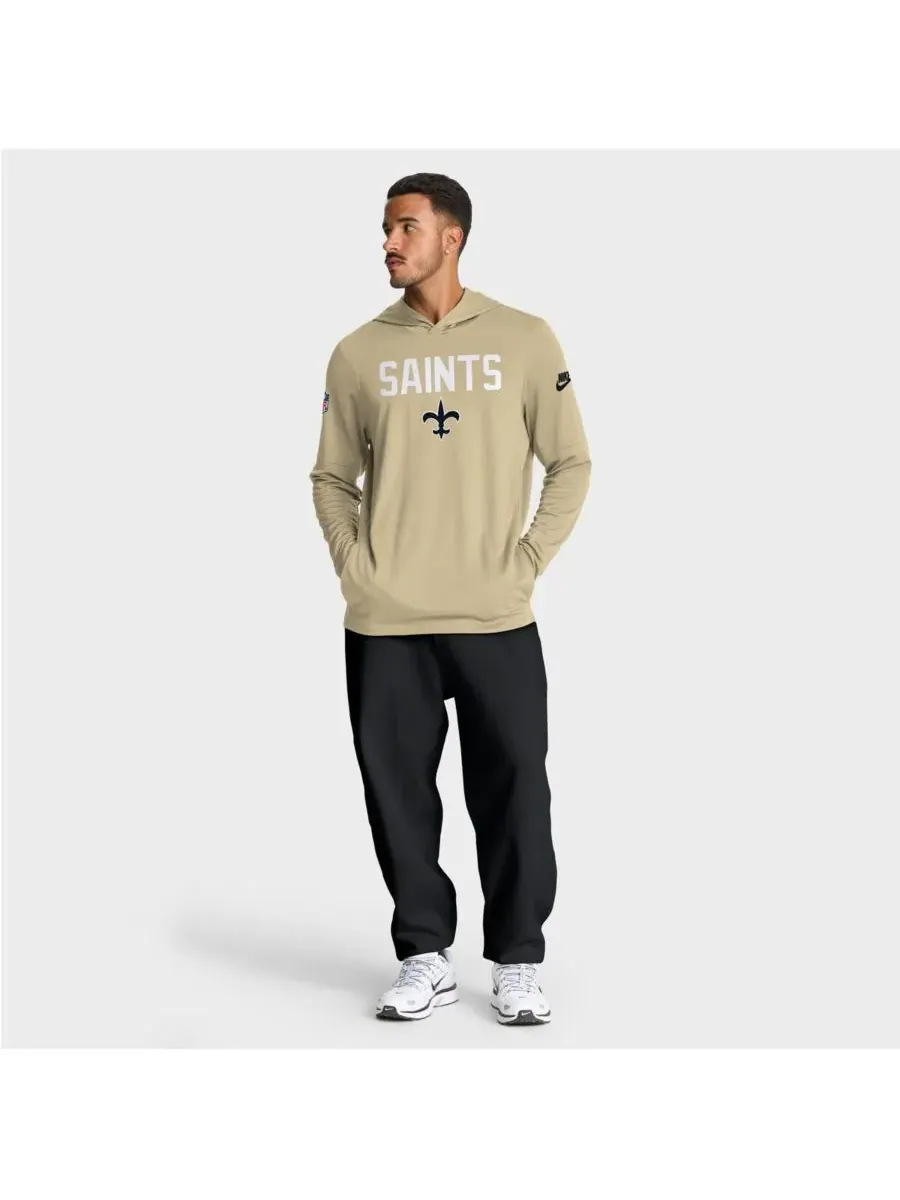 Мужская золотистая легкая футболка с капюшоном New Orleans Saints Sideline Alt Pack Dri-FIT Nike — изображение 4 из 5, золото