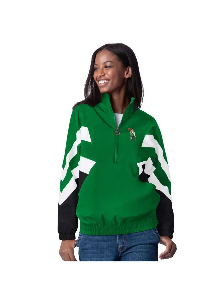 Starter Женская куртка Boston Celtics Renegade Oxford Half-Zip Jacket ярко-зеленого цвета