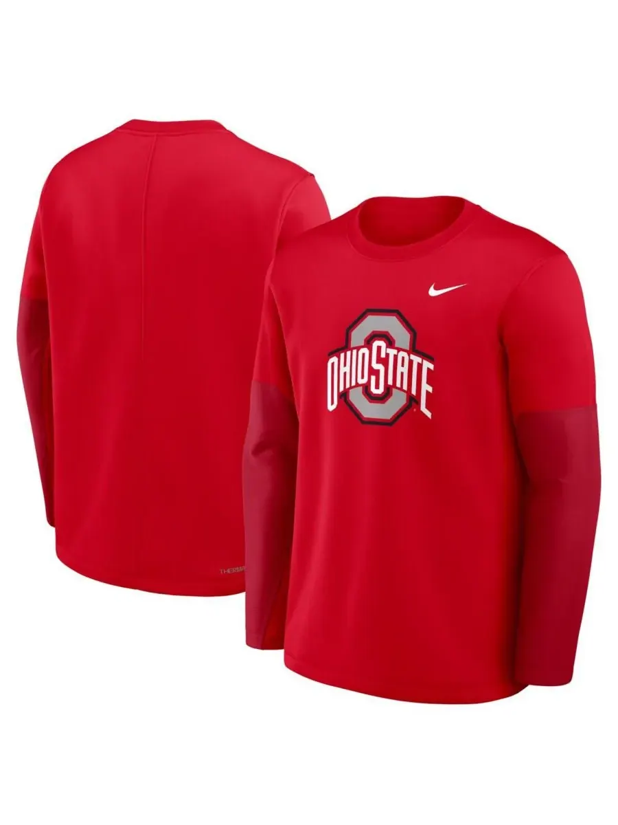 Мужская алая футболка с длинным рукавом Ohio State Buckeyes 2025 Sideline Coach Performance Nike — изображение 5 из 5, алый