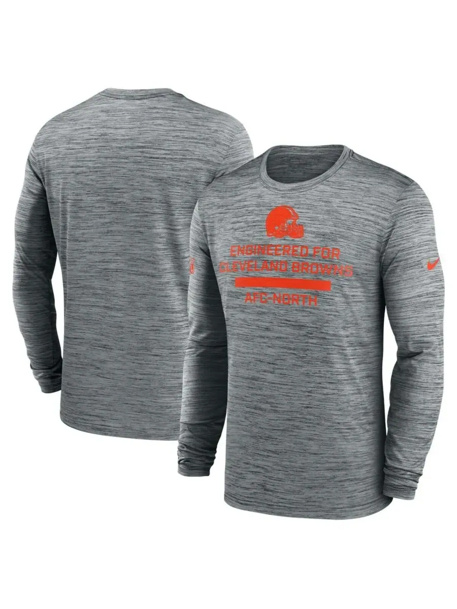 Nike Мужская серая футболка с длинным рукавом Cleveland Browns Sideline Velocity Performance — изображение 1 из 3, серый