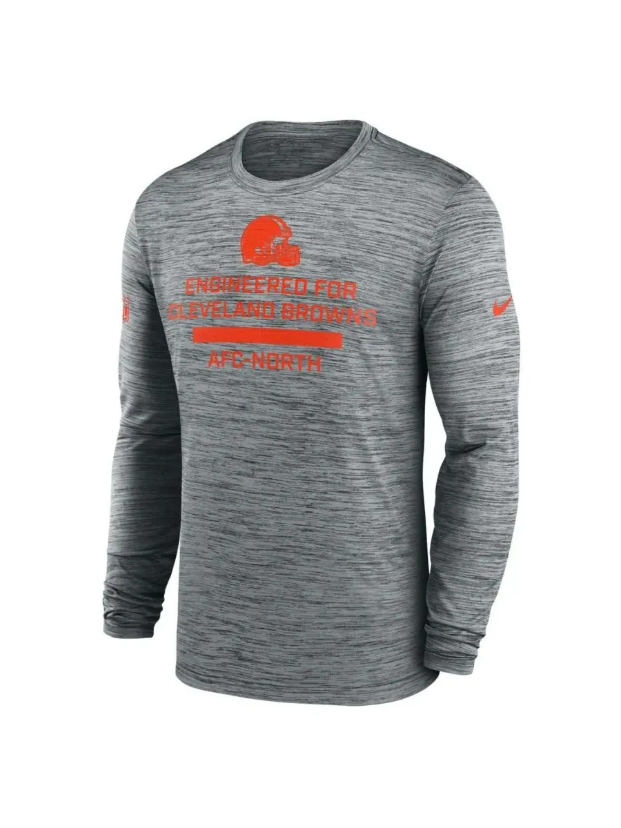 Nike Мужская серая футболка с длинным рукавом Cleveland Browns Sideline Velocity Performance — изображение 3 из 3, серый