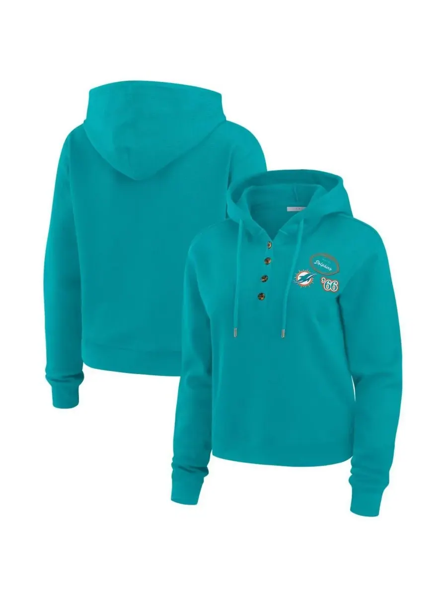 Женская толстовка с капюшоном Aqua Miami Dolphins Waffle Hoodie Pullover Top WEAR by Erin Andrews — изображение 1 из 3