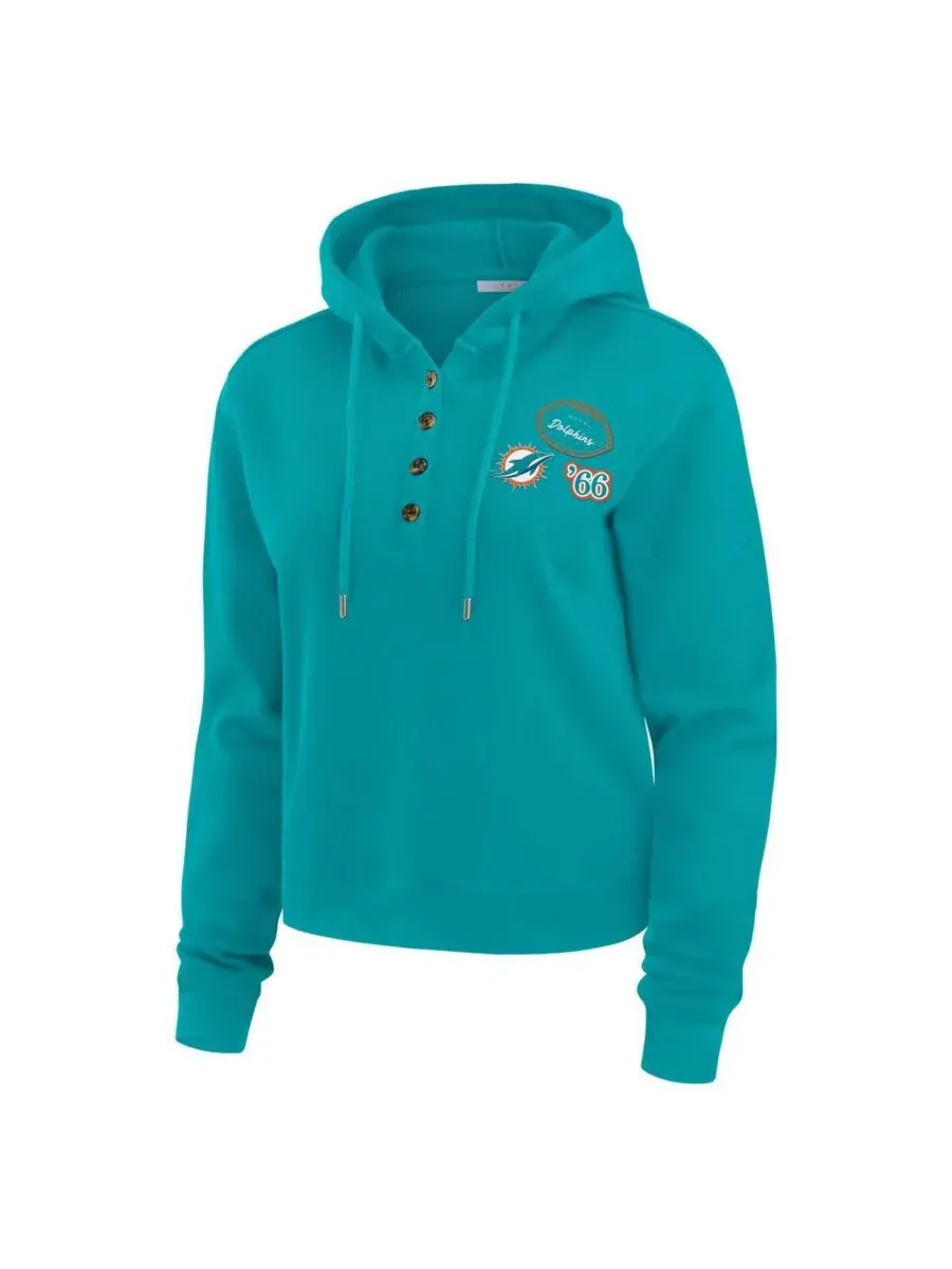 Женская толстовка с капюшоном Aqua Miami Dolphins Waffle Hoodie Pullover Top WEAR by Erin Andrews — изображение 2 из 3