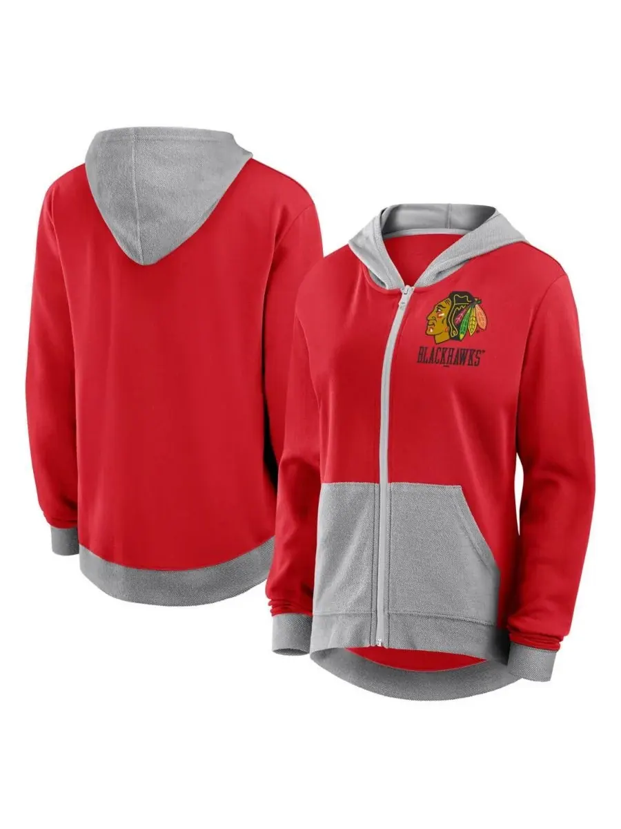 Logo Athletic Женская красная толстовка на молнии Chicago Blackhawks Hit It French Terry — изображение 1 из 3, красный