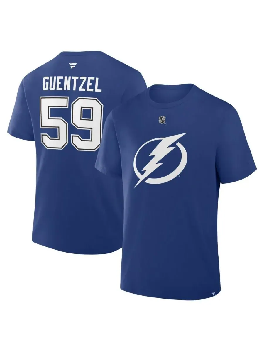 Fanatics Мужская синяя футболка Jake Guentzel Tampa Bay Lightning Authentic Stack с именем и — изображение 1 из 3, синий