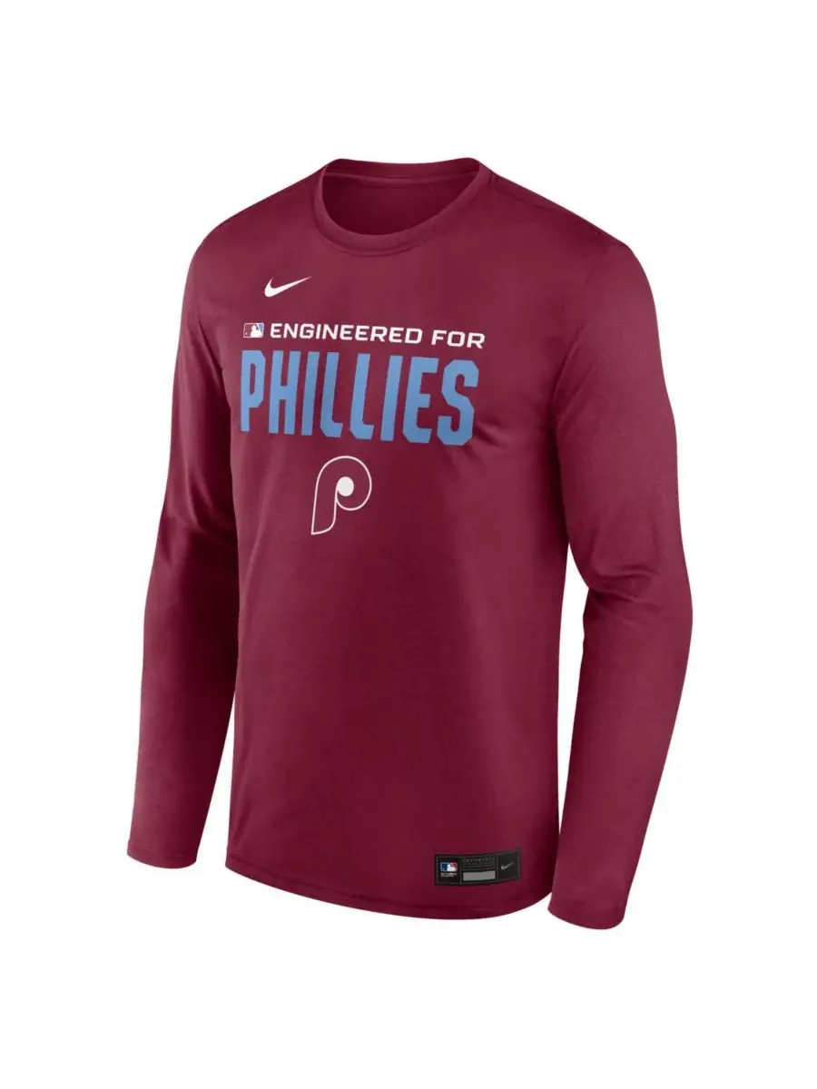 Nike Мужская бордовая футболка с длинным рукавом Philadelphia Phillies Authentic Collection Legend — изображение 2 из 3