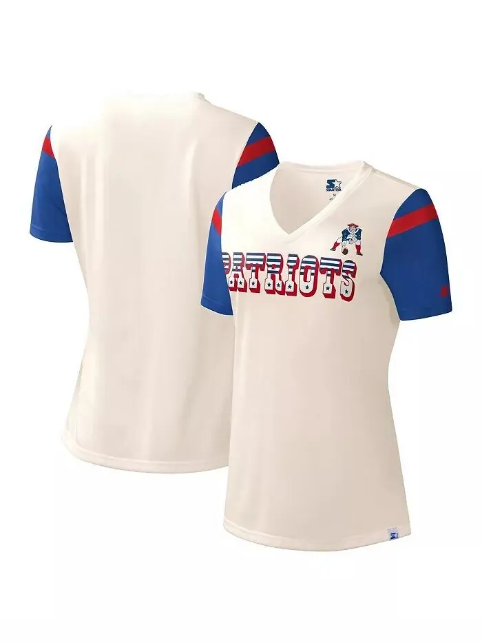 Женская белая футболка New England Patriots Kick Start с v-образным вырезом Starter — изображение 1 из 3