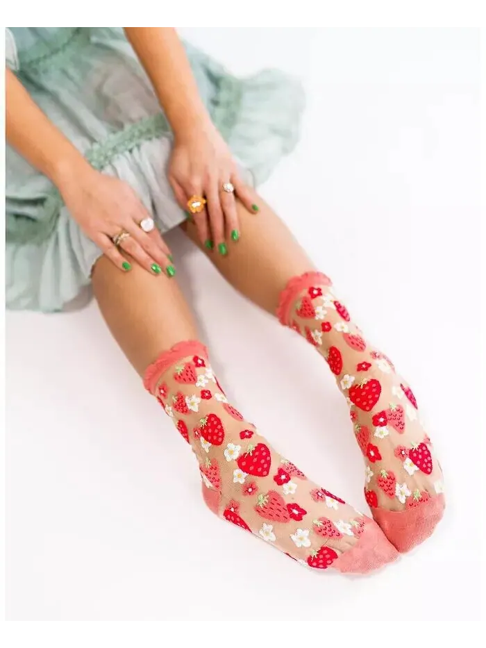 Женские прозрачные носки с рюшами и клубникой Sock Candy — изображение 3 из 3