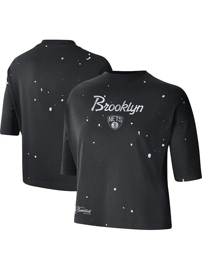 Черная женская укороченная футболка Brooklyn Nets Courtside Splatter Nike