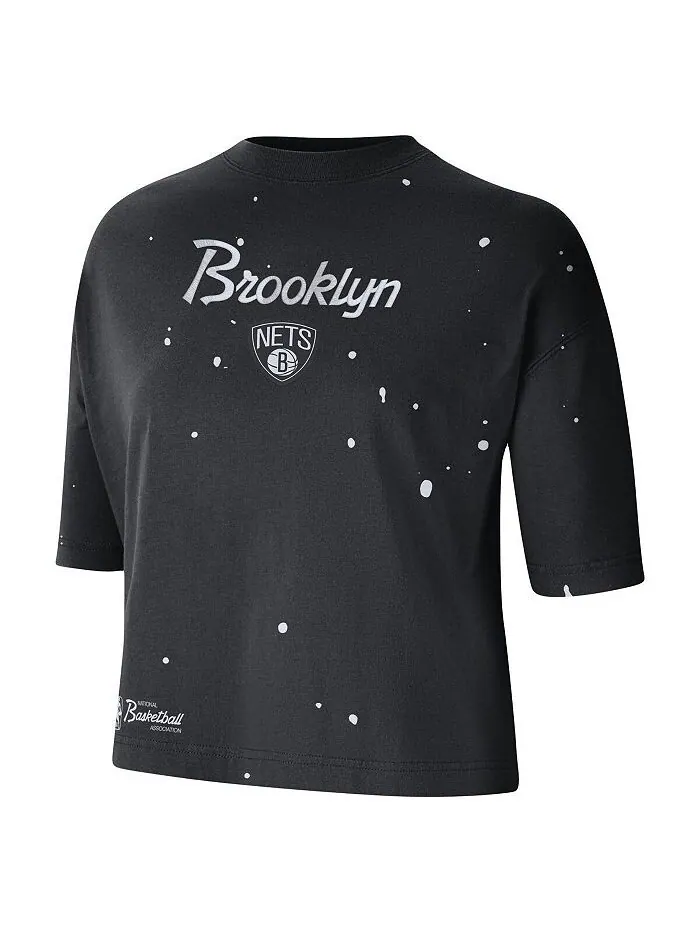 Черная женская укороченная футболка Brooklyn Nets Courtside Splatter Nike — изображение 2 из 3, черный