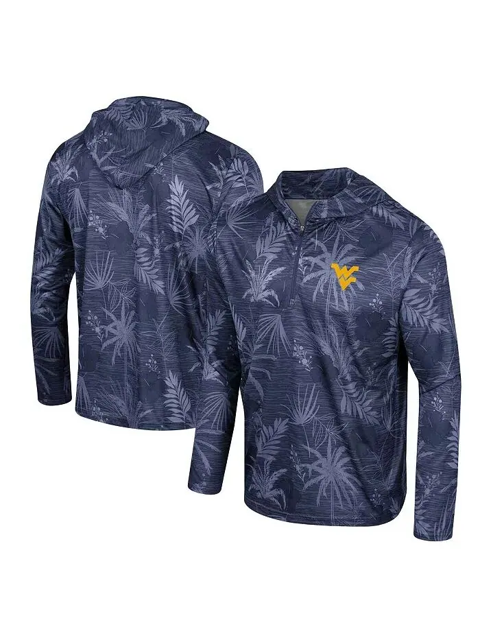 Мужская темно-синяя легкая толстовка West Virginia Mountaineers Palms Printed с капюшоном и — изображение 1 из 3
