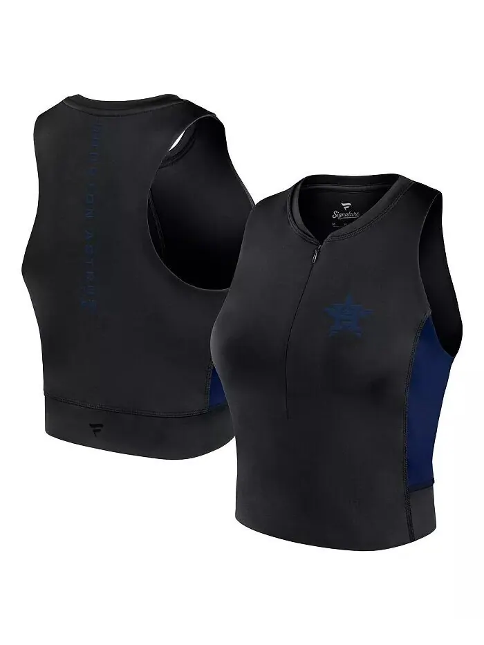 Женская черная майка-топ Houston Astros Studio Half-Zip Fit Gym Fanatics — изображение 1 из 3