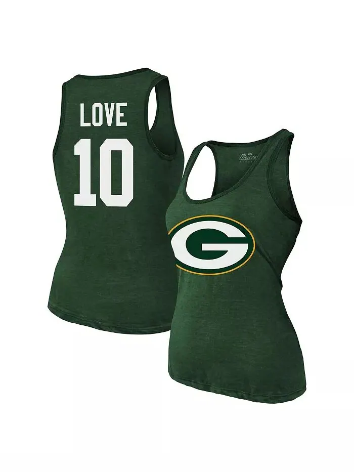 Женская майка Jordan Love Green Green Bay Packers с именем и номером Tri-Blend Majestic — изображение 1 из 3