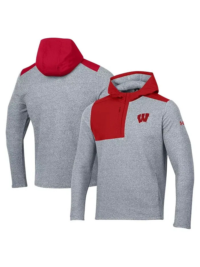 Мужская серая толстовка с капюшоном Survivor Fleece Quarter-Zip Jacket Wisconsin Badgers Under — изображение 1 из 3