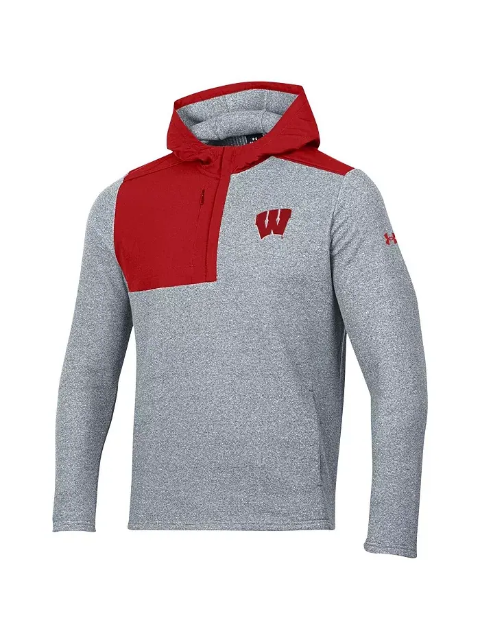 Мужская серая толстовка с капюшоном Survivor Fleece Quarter-Zip Jacket Wisconsin Badgers Under — изображение 2 из 3