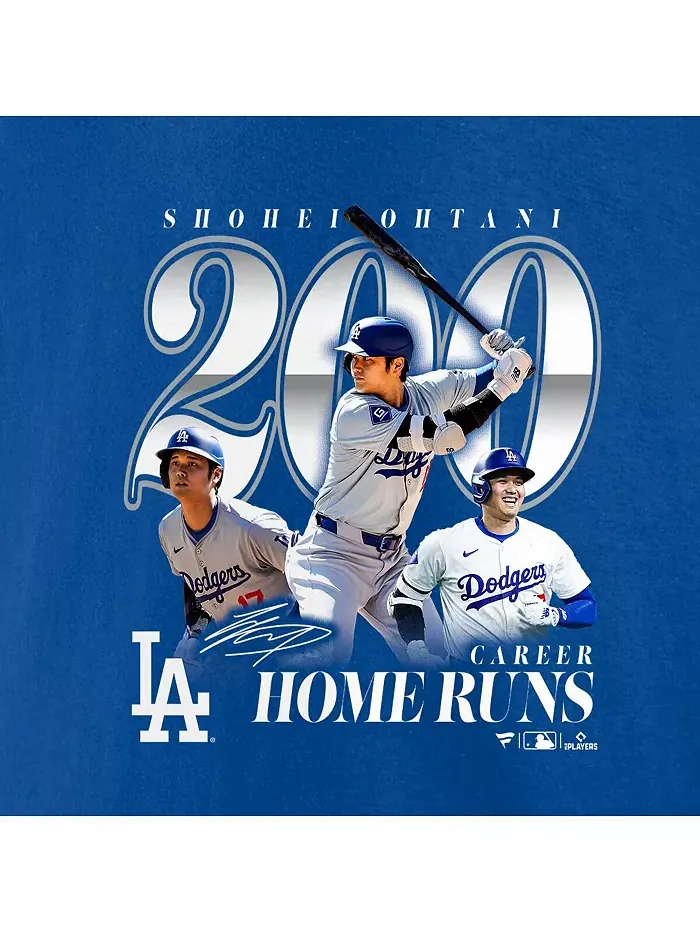 Мужская футболка Shohei Ohtani Royal Los Angeles Dodgers в честь 200-го хоум-рана в карьере Fanatics — изображение 3 из 4
