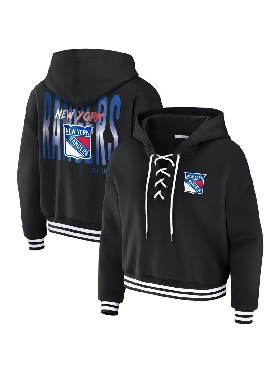 Женский укороченный худи на шнуровке с принтом New York Rangers WEAR by Erin Andrews — изображение 1 из 3, черный