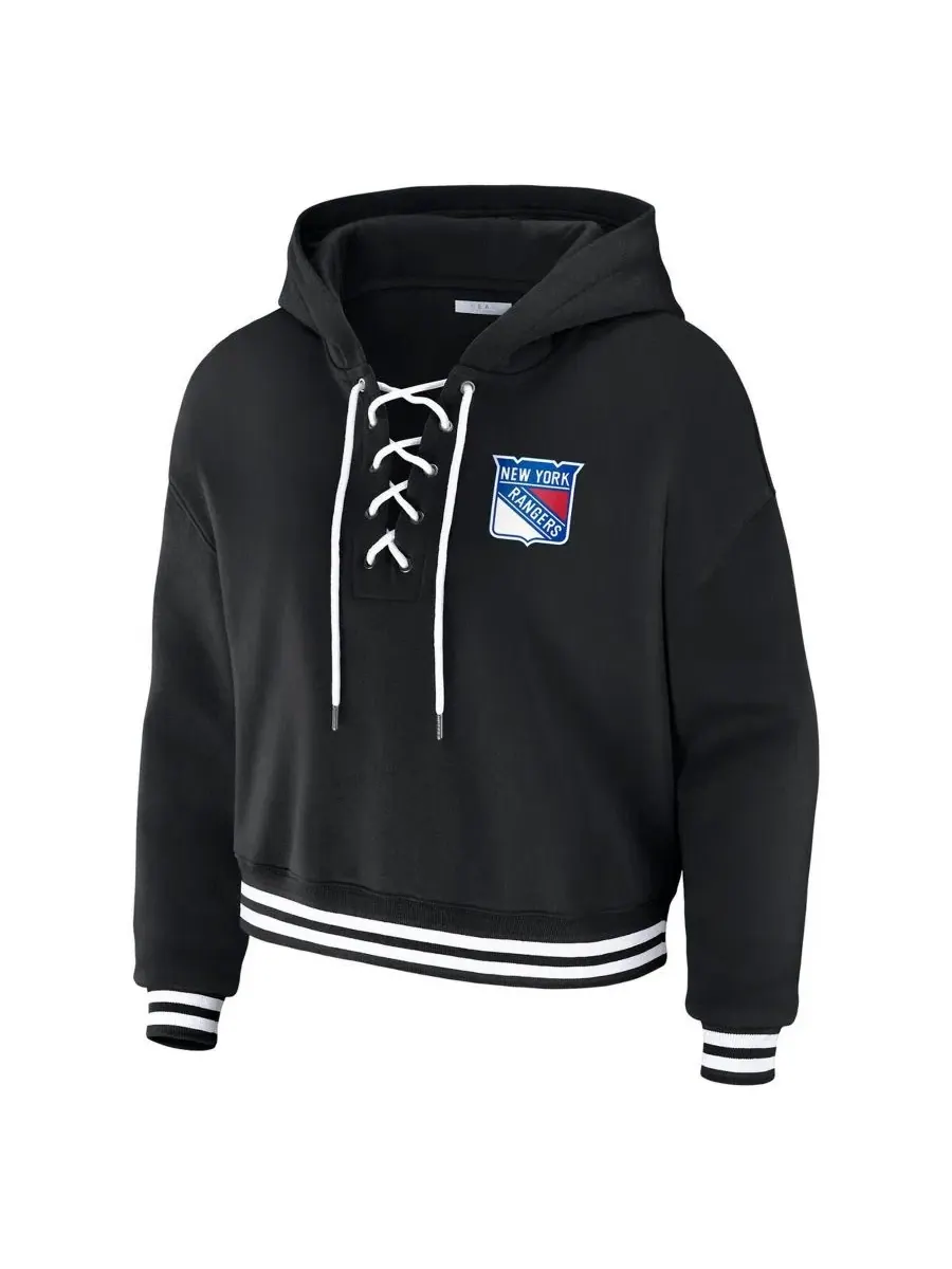 Женский укороченный худи на шнуровке с принтом New York Rangers WEAR by Erin Andrews — изображение 2 из 3, черный