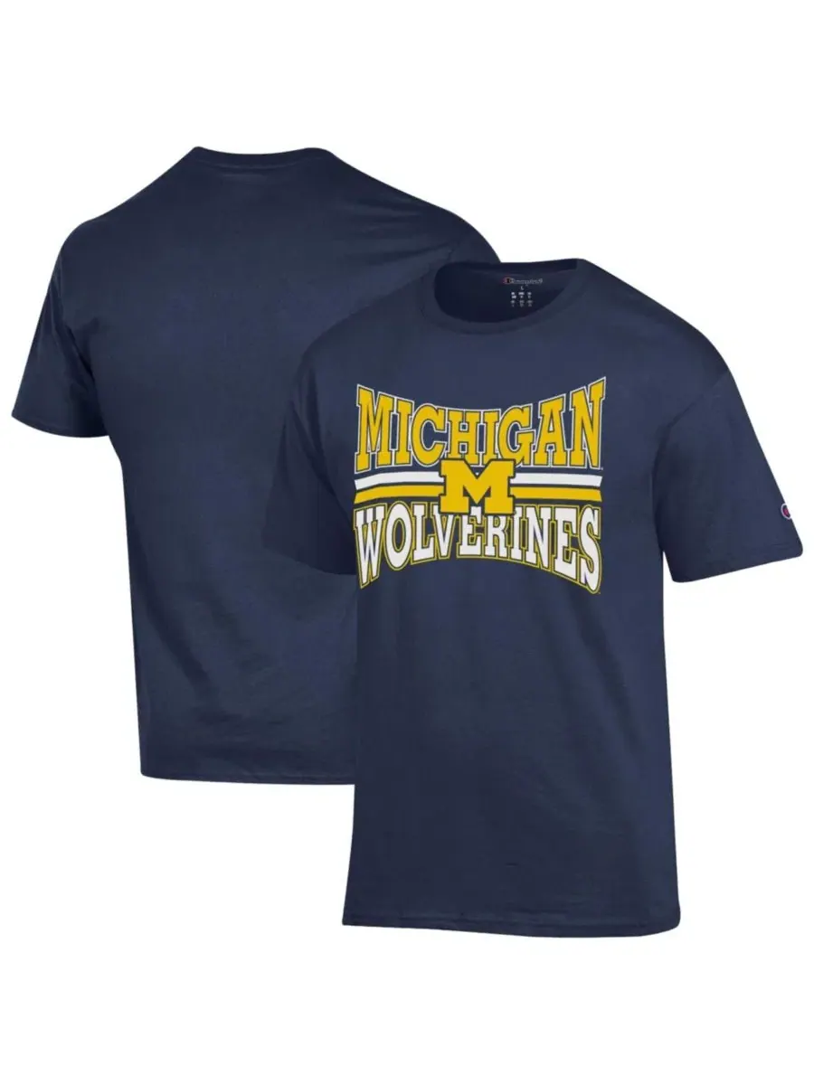 Футболка классического кроя с принтом Michigan Wolverines Champion — изображение 1 из 3, темно-синий