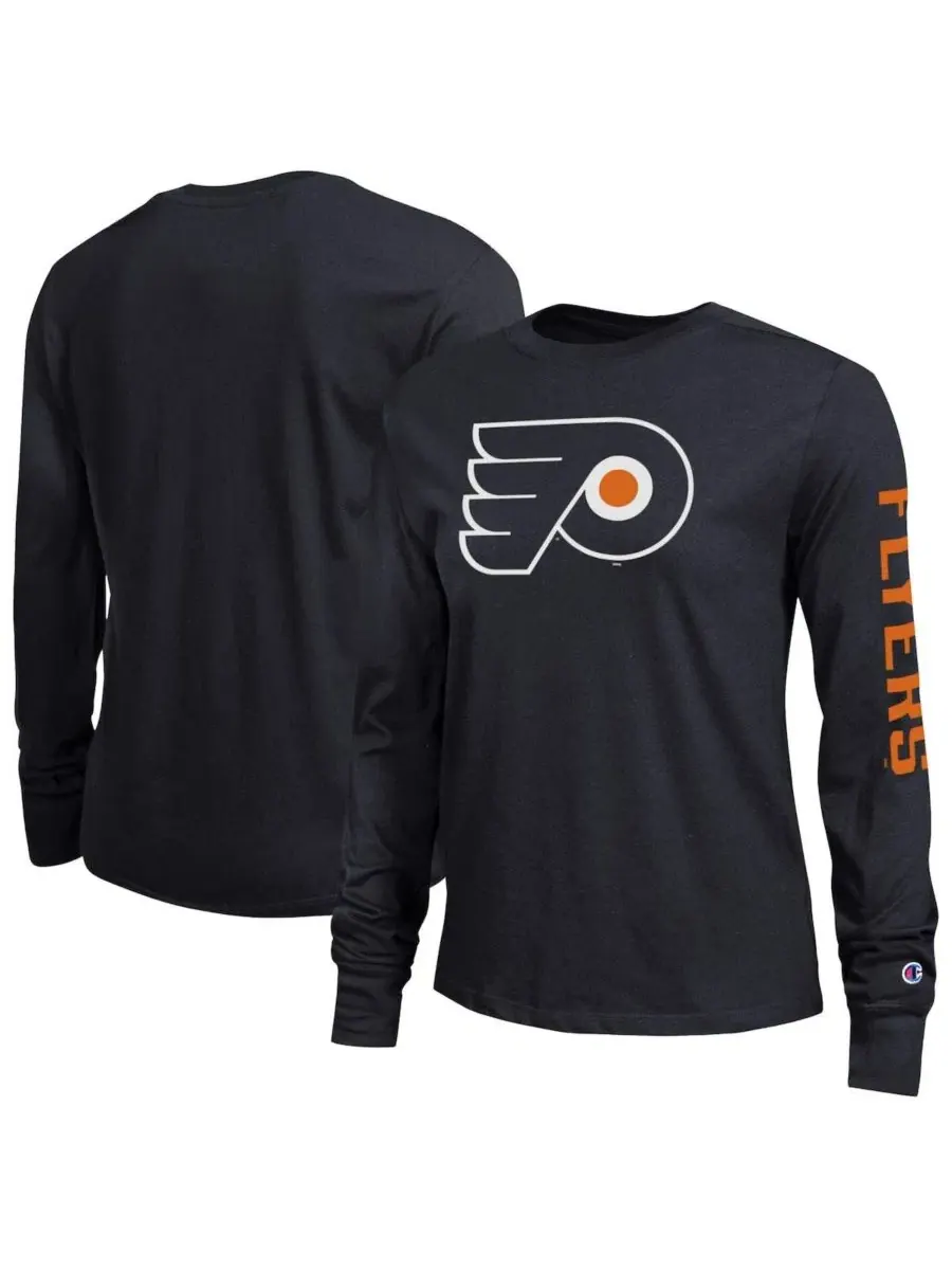 Футболка с длинным рукавом с принтом Philadelphia Flyers Champion — изображение 1 из 3, черный
