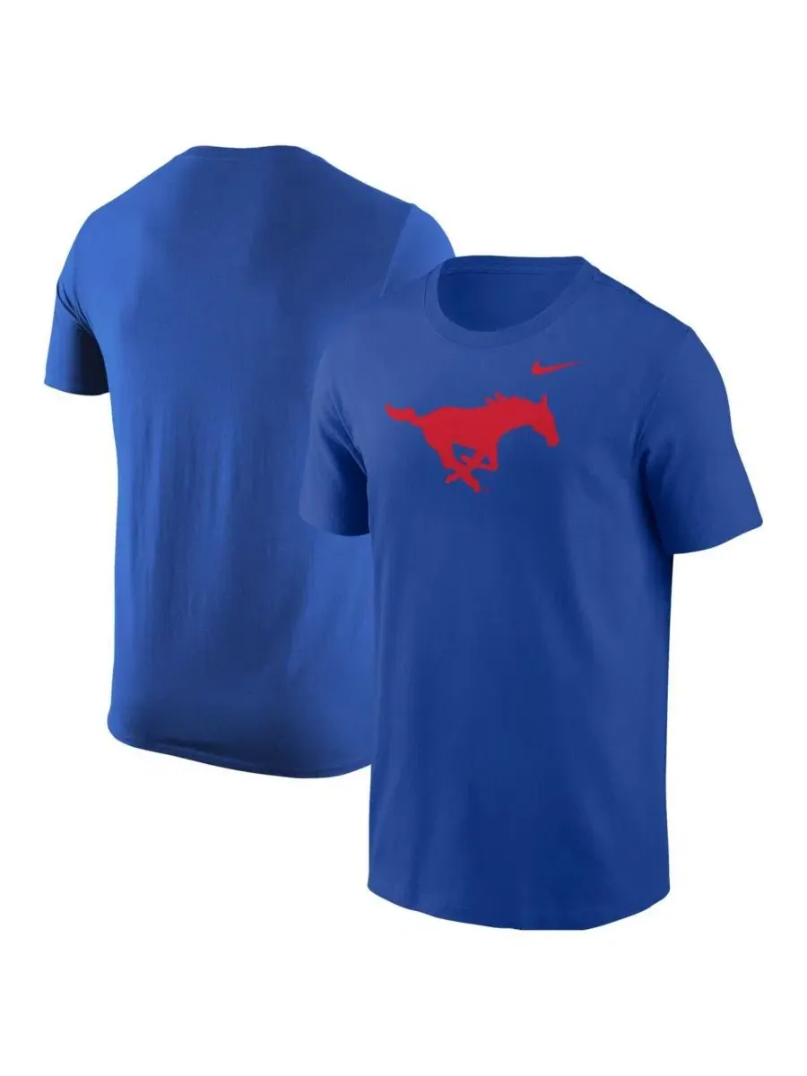Футболка с коротким рукавом и круглым вырезом, с принтом, SMU Mustangs Primary Logo Nike — изображение 1 из 3, королевский