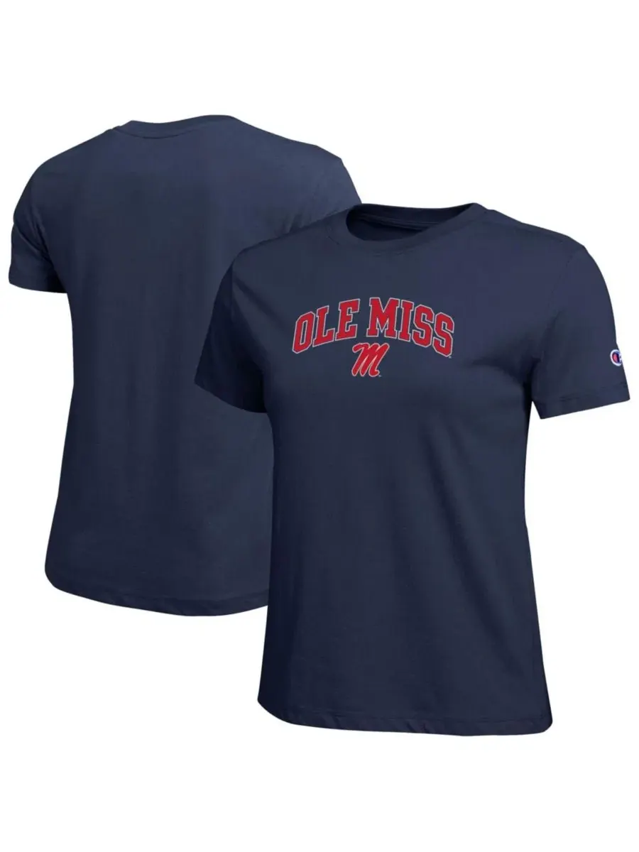 Футболка с принтом Ole Miss Rebels Arched Over Logo Champion — изображение 1 из 3, темно-синий