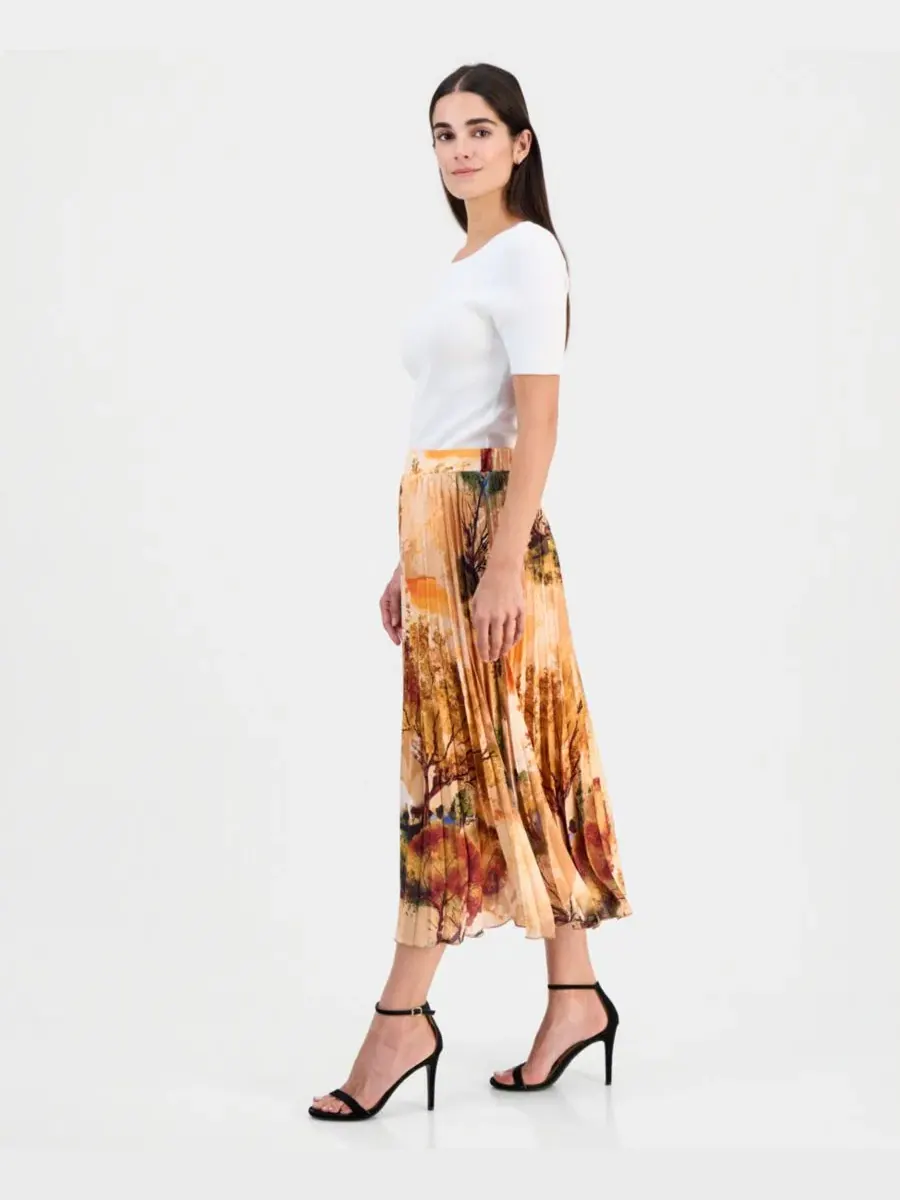 Юбка с принтом и плиссировкой T Tahari, Riding Paradise Print — изображение 3 из 4