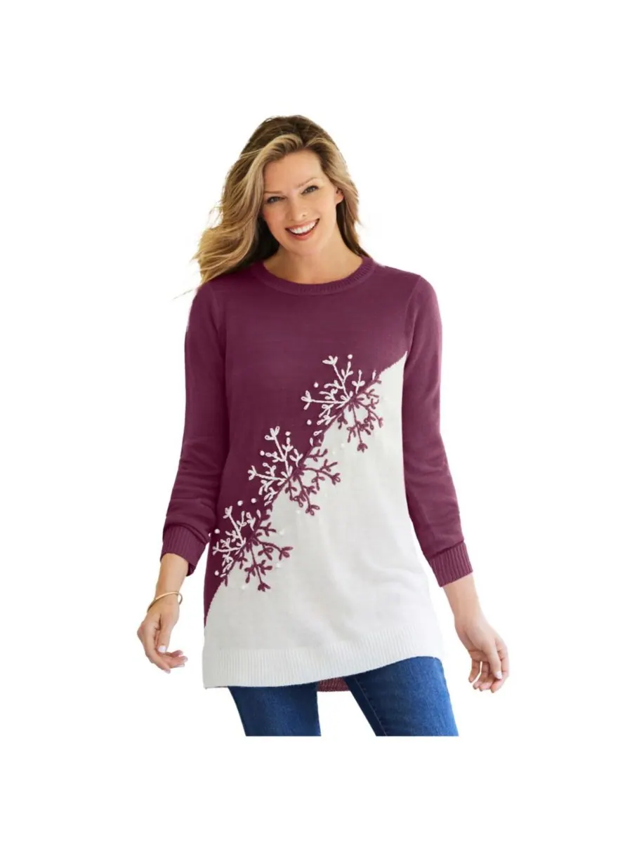 Женский жаккардовый свитер Within Holiday Snowflake Woman Within, Deep claret snowflake embroidery — изображение 1 из 3