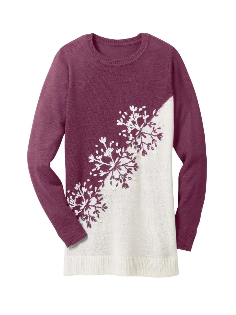 Женский жаккардовый свитер Within Holiday Snowflake Woman Within, Deep claret snowflake embroidery — изображение 2 из 3