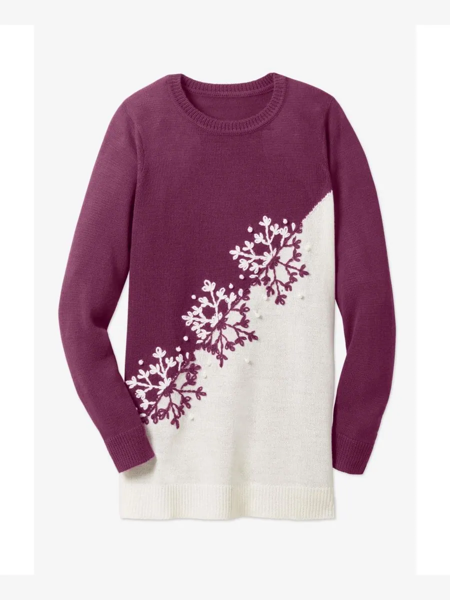 Женский жаккардовый свитер Within Holiday Snowflake Woman Within, Deep claret snowflake embroidery — изображение 3 из 3