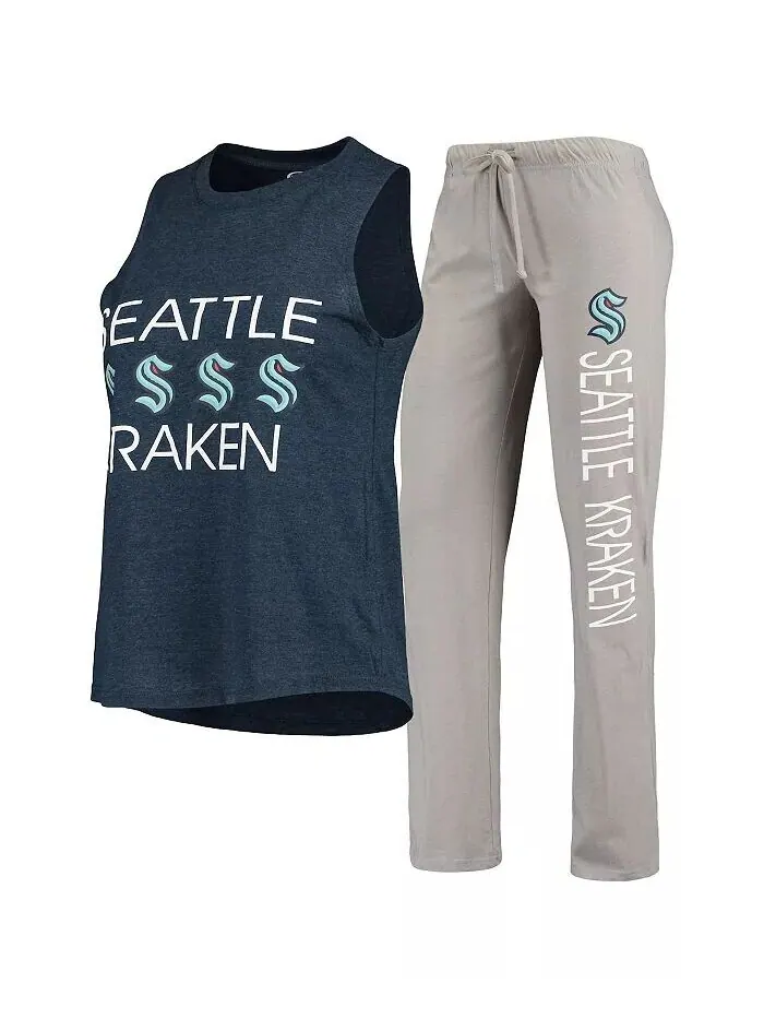 Женский комплект для сна из майки и брюк Seattle Kraken Meter темно-синего и серого цвета Concepts — изображение 1 из 4