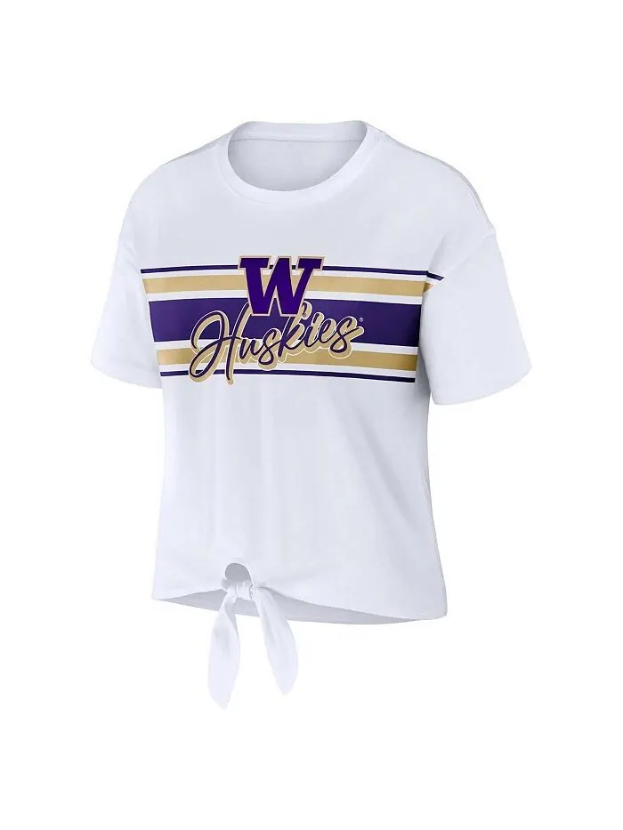 Женская белая укороченная футболка Washington Huskies в полоску спереди с узлом WEAR by Erin Andrews — изображение 3 из 3