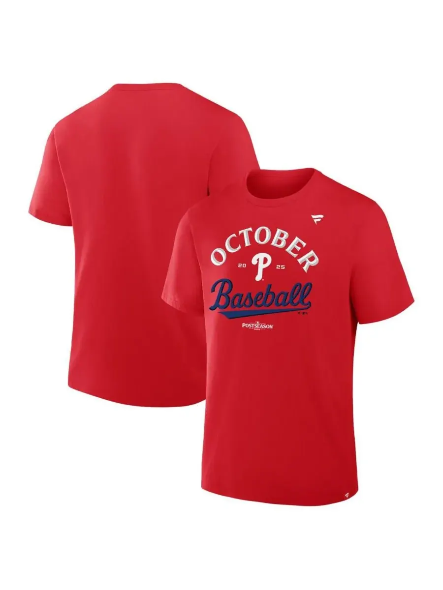 Fanatics Мужская красная футболка Philadelphia Phillies 2025 MLB Postseason Locker Room — изображение 1 из 3, красный
