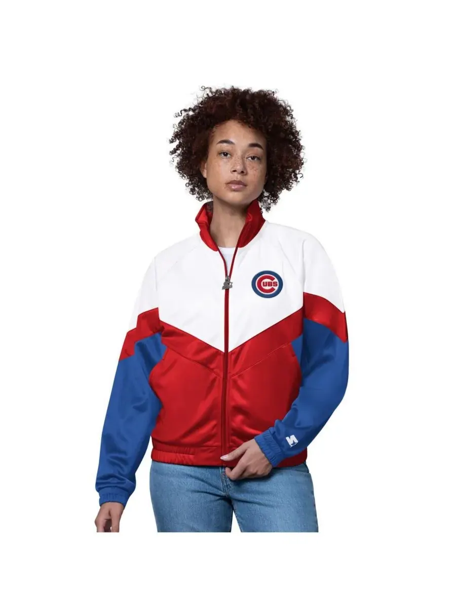 Starter Женская бело-красная спортивная куртка Chicago Cubs с рукавами реглан и полной — изображение 1 из 2, белый красный