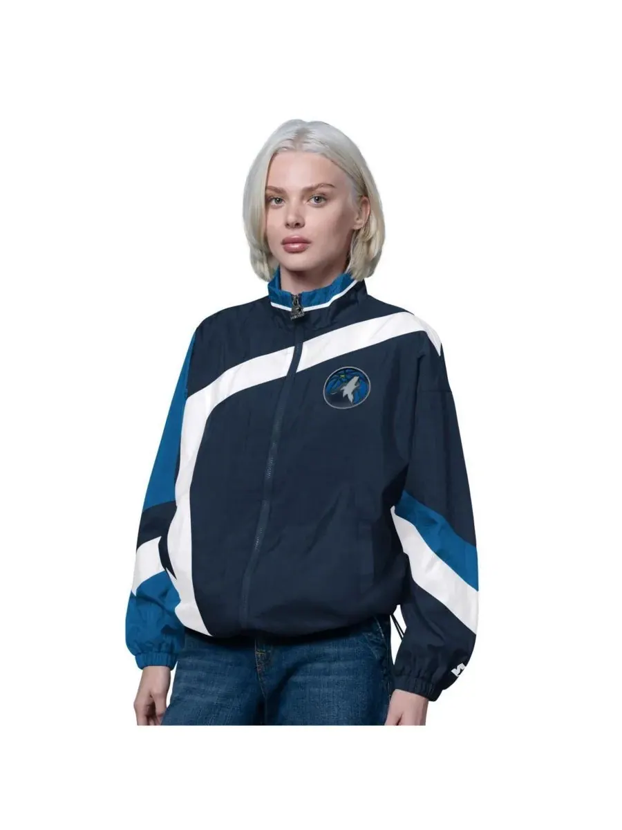 Starter Женская куртка на молнии, темно-синяя/синяя, с символикой команды Minnesota Timberwolves — изображение 1 из 2