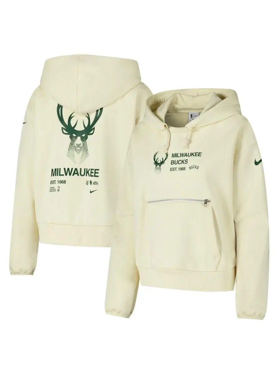Nike Женская кремовая толстовка с капюшоном Milwaukee Bucks Courtside Standard Issue Performance — изображение 1 из 3